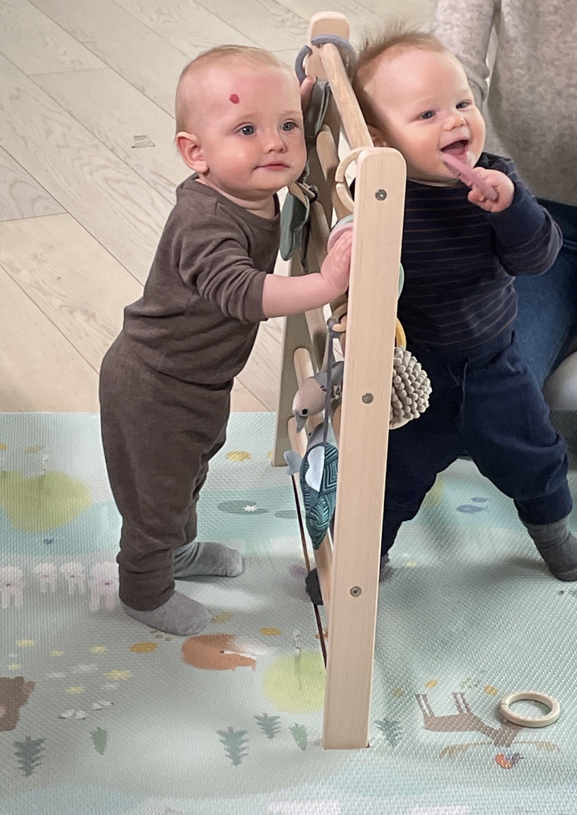 Babygym som hjelper barnet opp å stå . Babygym som stimulerer barnets fin og grovmotorikk