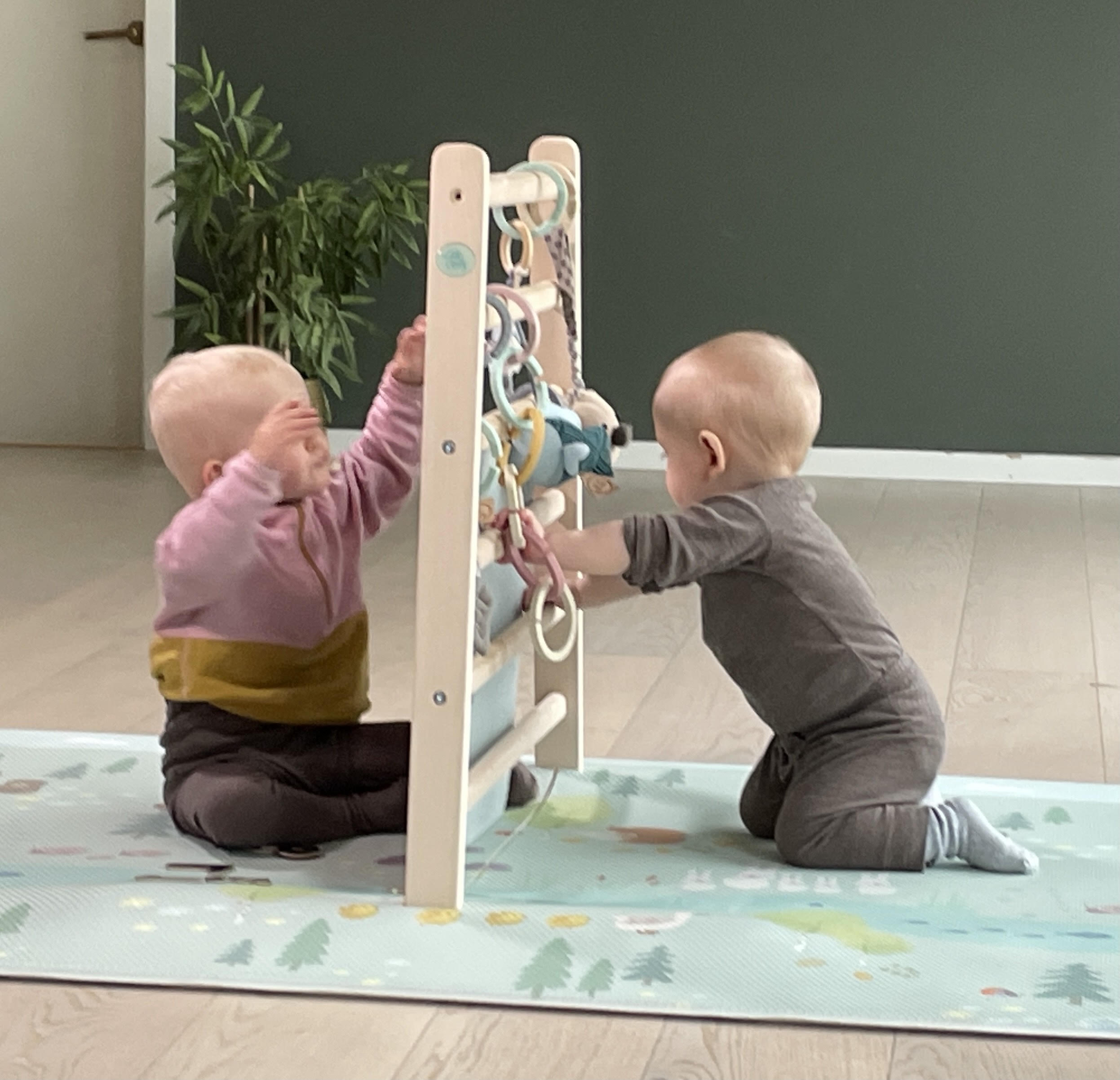 Babygym som er en morsom og stimulerende lekeplass til hjemmet . Babygym som også kan brukes som aktivitetsstativ og som hjelper banyen opp og stå