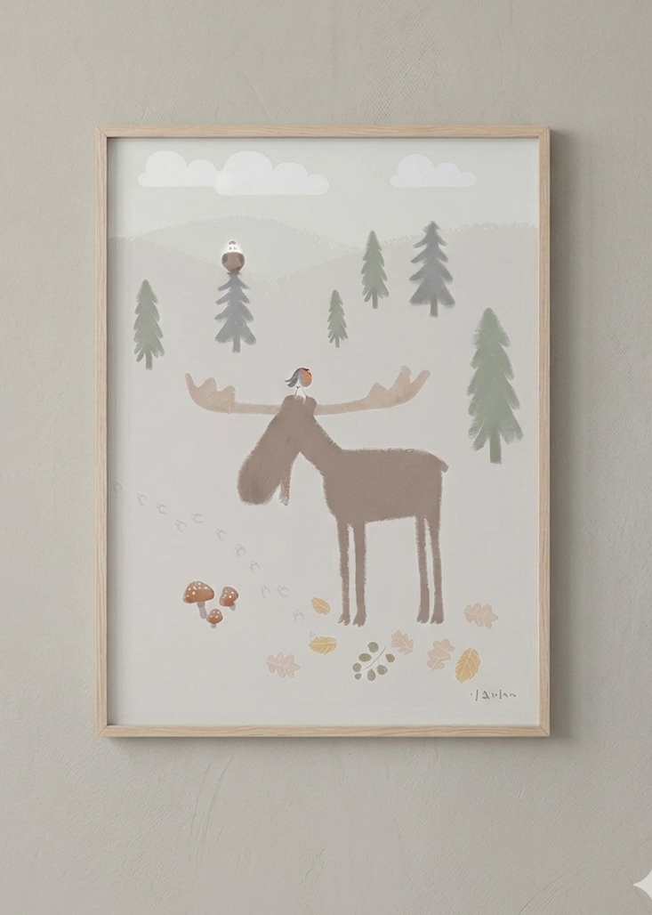 Barneplakat i nydelig norsk design - Motiv Elg