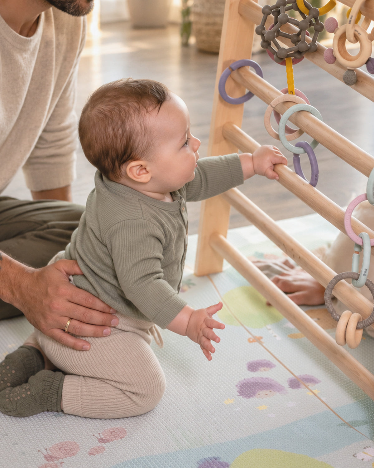 Tind Aktivitetspakke 3 i 1 - Babygym og Aktivitetsstativ i ett! Ink. lekematte og babyleker