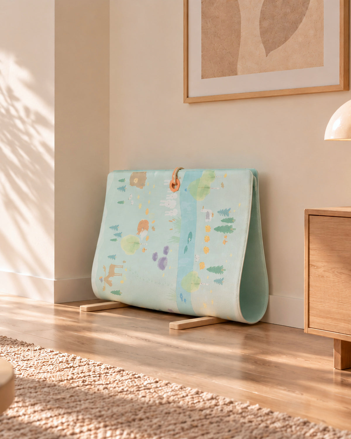 Babygym montessori norsk som vokser med barnet og bygges enkelt om tik aktivitetsstativ. Praktisk pakke med alt babyen trenger til tidligstimuli i en pakke som inneholder lekmatte i dempende minneskum, fire babygymleker og biteleker i en og praktisk liten sittepute. Babyleker i svært høy kvalitet og norsk design. Gifftfrie og trygge babyprodukter 