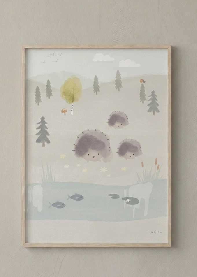 Barneplakat i nydelig norsk design - Motiv Pinnsvin