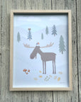 Kunst plakat barnerom, interiør, bilde barnerom,  Illustrasjon av den norske kunstneren Oscar Jansen. Motiv Elg,  Design Little Climby
